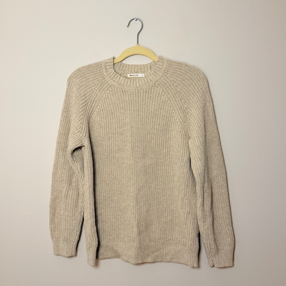Marine Layer Delaney Waffle Knit Sweater Cream Merino Wool Blend SZ S Fall